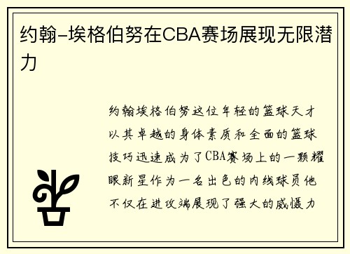 约翰-埃格伯努在CBA赛场展现无限潜力